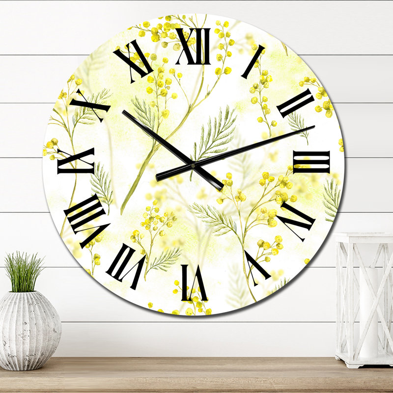 Branches jaunes de fleurs de mimosa - Horloge murale à motifs, Petit