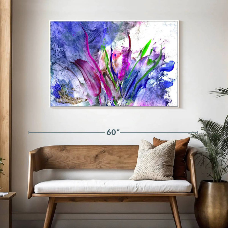 Fleur Syd, 46 po x 31 po, Cadre flottant blanc