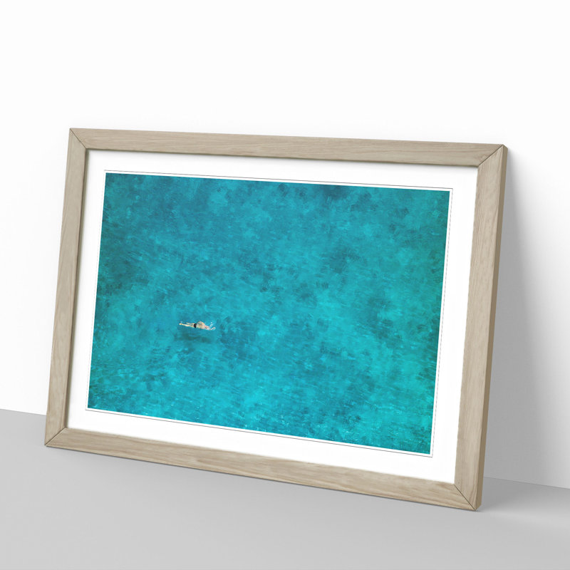 Swimmer in the Sea - Framed Print, 36cm H x 48cm W x 2cm D, Oak Framed