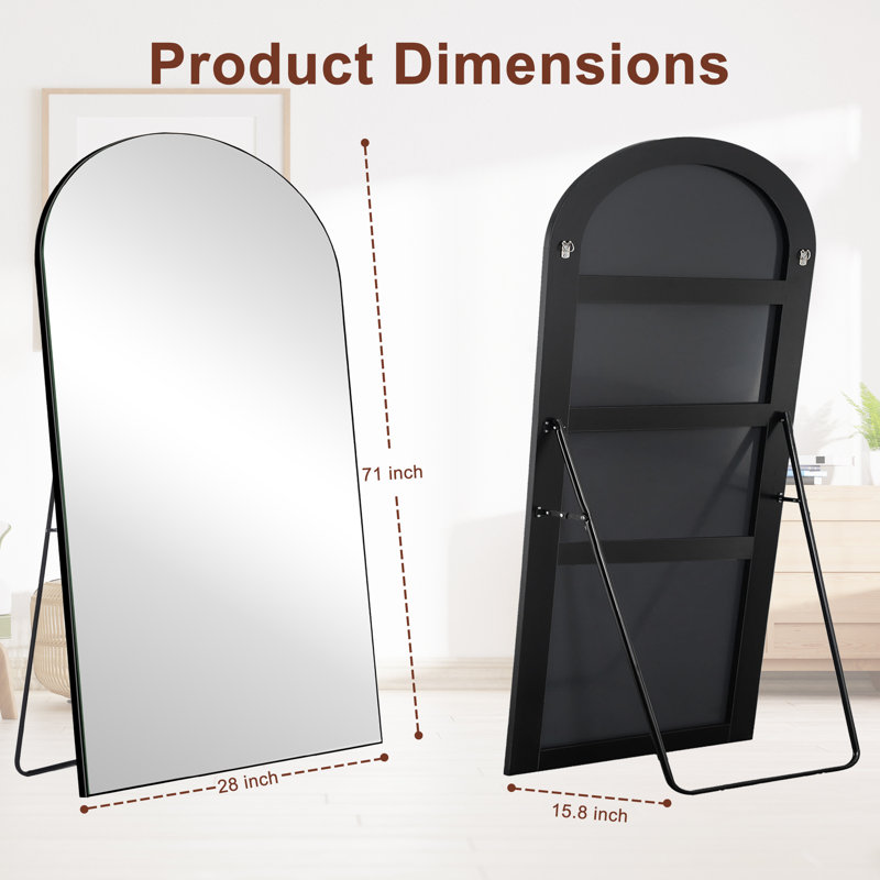 Miroir pleine grandeur surdimensionné et arqué en bois, Noir, 71 po x 28 po