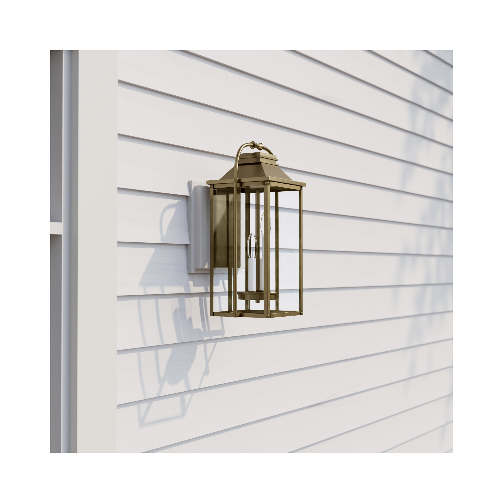 Newson 3 Light Outdoor Aluminum Wall Light, 18.25" H x 8.75" W x 7.5" D, Painted Distressed Brass