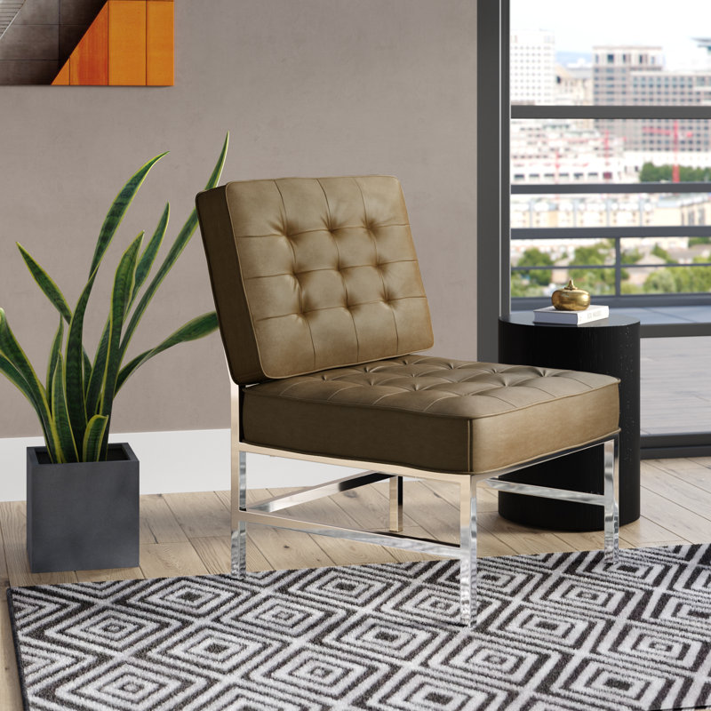 Upholstered Slipper Chair, Taupe Faux Leather
