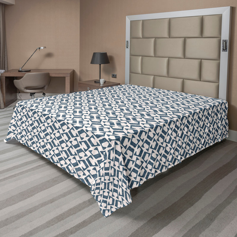 Drap plat moderne de style bohème Ambesonne, Bleu cadet foncé / motif géométrique blanc 2