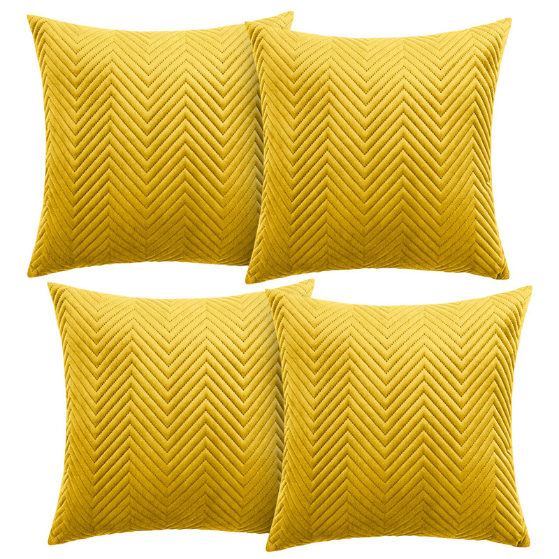 Aspire Homeware Embossed Square Velvet Cushion Cover, Ochre, Pack of 4