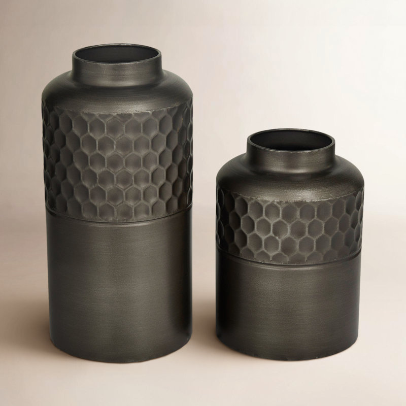 2 Piece Cole Dark Grey Metal Table Vase Set