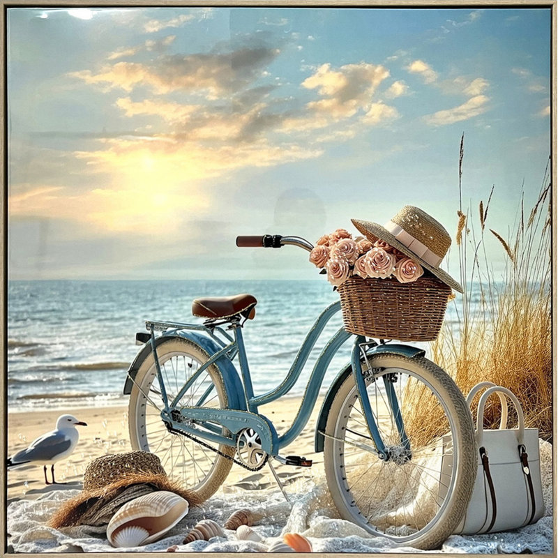 Art mural encadré Seaside Journey - 32 po x 32 po - Cadre en chêne