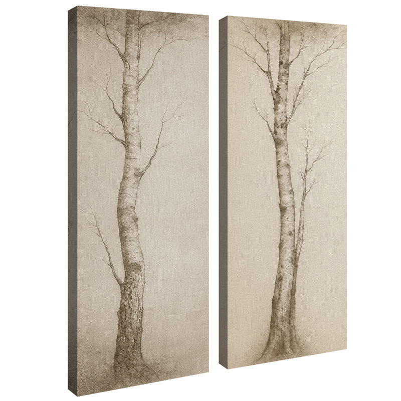 «Minimalist Bare Tree Silhouette Art for Hallway», ensemble de 2, reproduction d'art encadrée sur toile 32 po x 12 po x 2