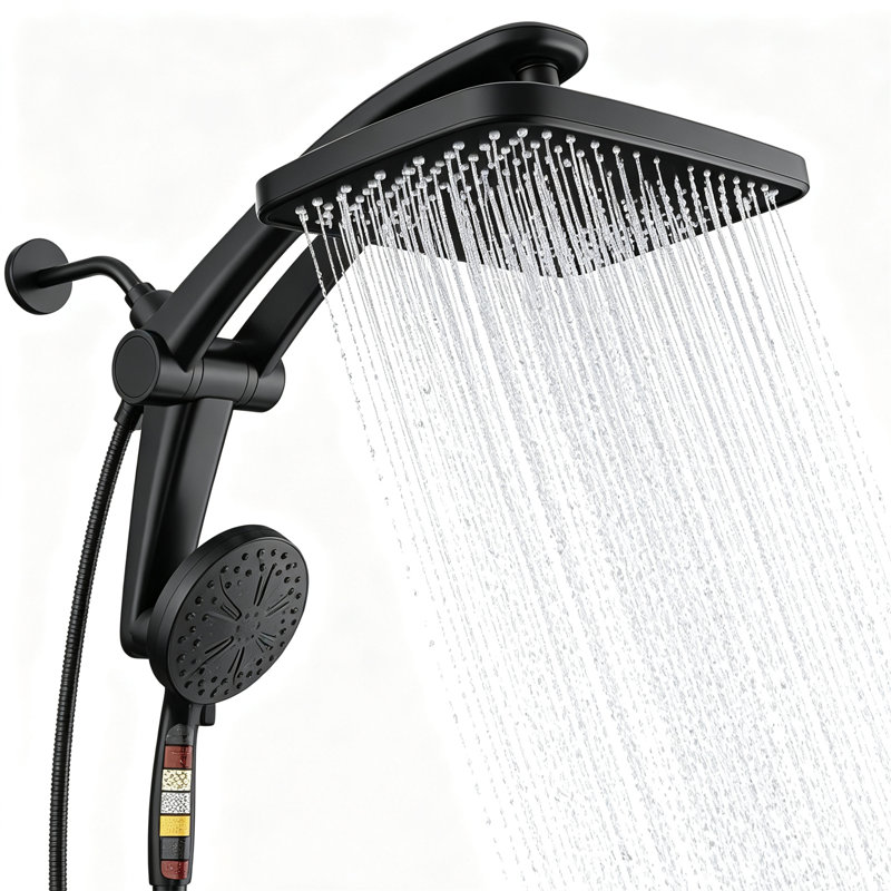 Pomme de douche à haute pression 12 pouces avec douchette combinée - Pommes de douche doubles, support magnétique, support à hauteur et angle réglables, 9 réglages: 8 jets + 1 lavage puissant pour un nettoyage facile