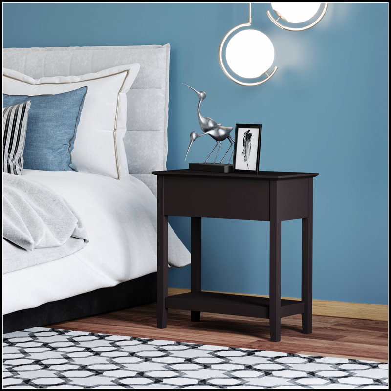 Table de bout étroite avec plateau rabattable et armoire de rangement, parfaite pour les petits espaces et la vie moderne