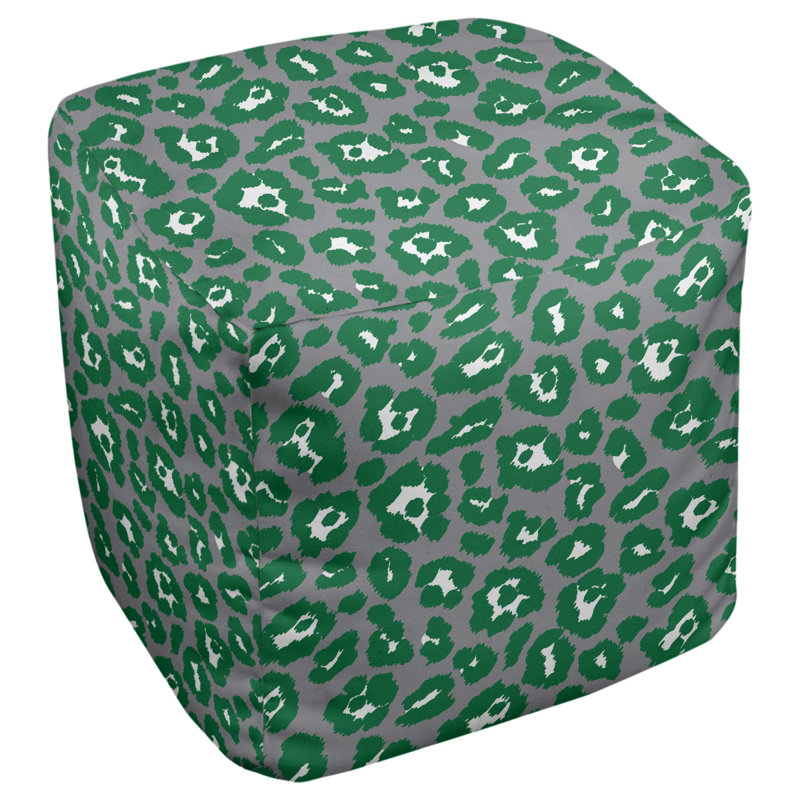Repose-pieds carré carré à imprimé animal, H 18 po x l 18 po x P 18 po, Mélange de polyester argent / vert