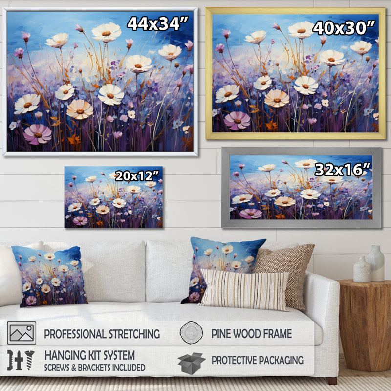 Bleu bleuet en cascade III - impression, Cadre simple noir, H 16 po x l 32 po x P 1 po