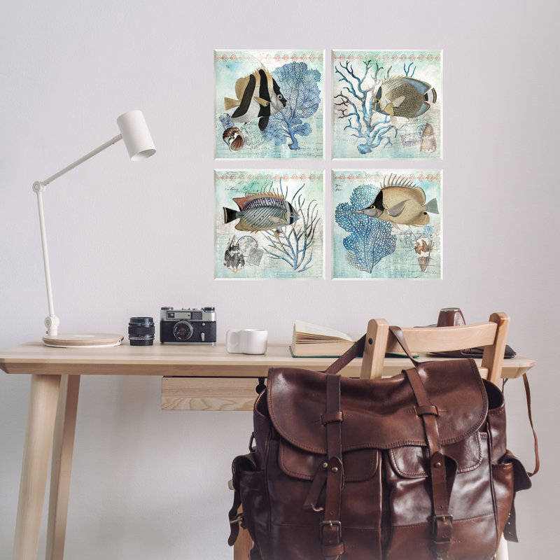 «Tropical Fish & Coral Collages», ensemble de 4 plaques murales, design par Susan Arnot