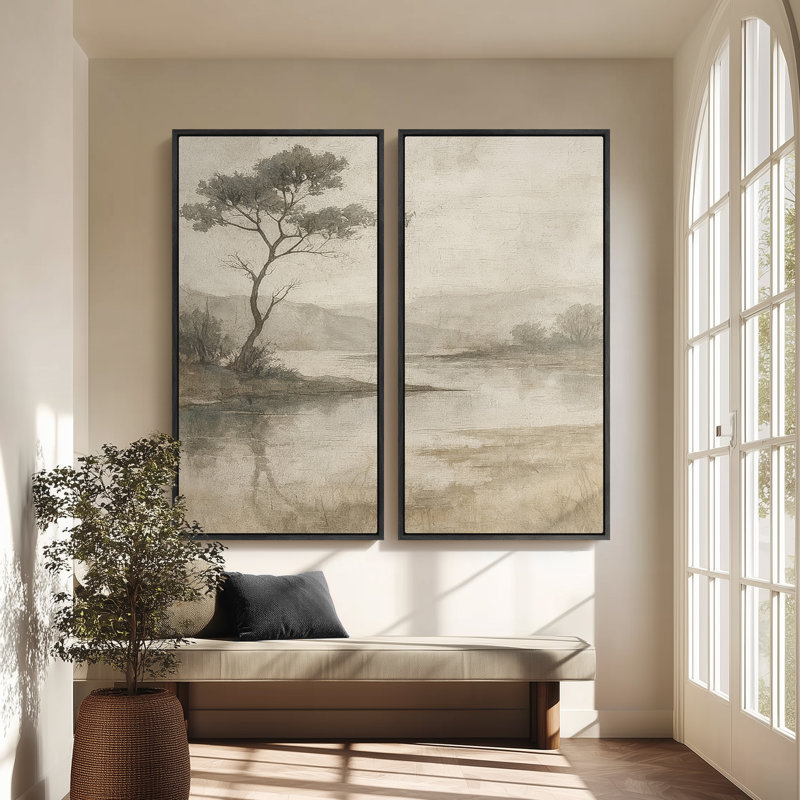 60 pi x 30 po x 2 pièces, paysage de lac doux pour l'entrée - ensemble de 2 reproductions d'art murales encadrées sur toile