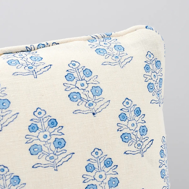 Aditi Hand Blocked Print Pillow, 12" x 16", Blue