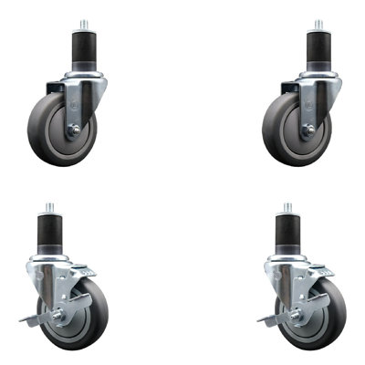 Thermoplastic Rubber Wheel Swivel Expanding Stem Caster Set 2 Brakes SCC TLB 4" x 1-5/8"