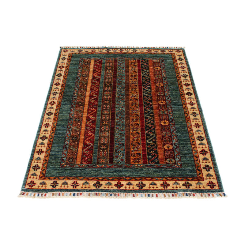 Tapis tribal turc vert et multicolore 3 x 5