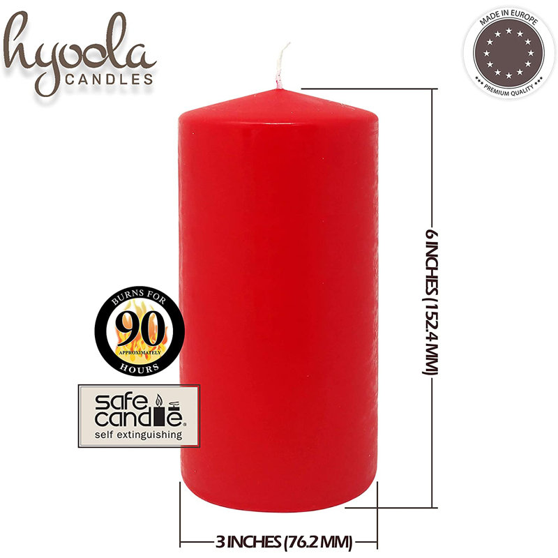 Bougie sans parfum, Rouge, 6, H 7 po x l 3 po x P 3 po