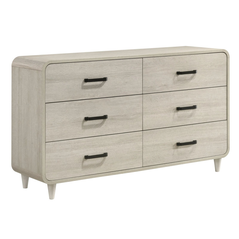 Meni 2Pc Wide Dresser And Mirror Set, 6 Drawers, Scandinavian White