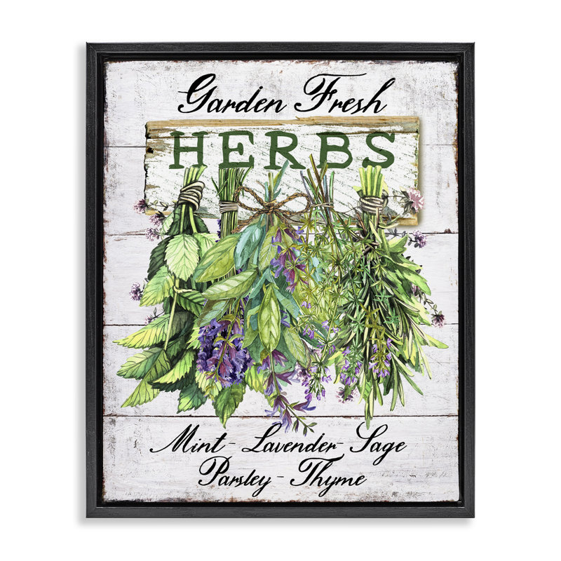 Art mural sur toile flottante Garden Fresh Herbs par Creatif Belle, H 21 po x l 17 po, Cadre flottant noir de jais