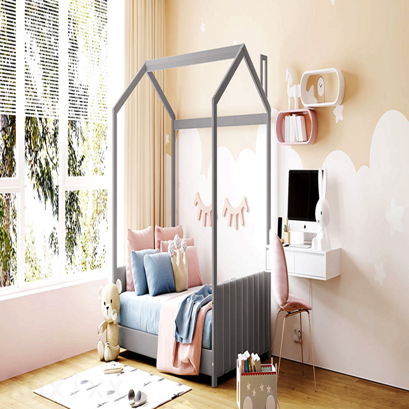Lit double en bois de velours, gris, Full / Double, Gray