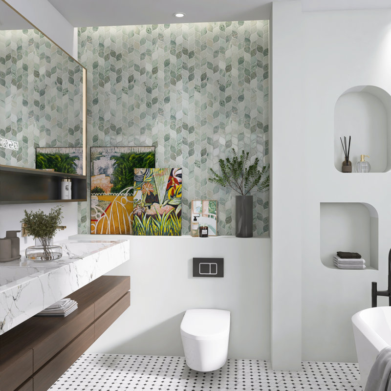 Polished 2" x 4" Marble Leaf Mosaic Wall & Floor Tile