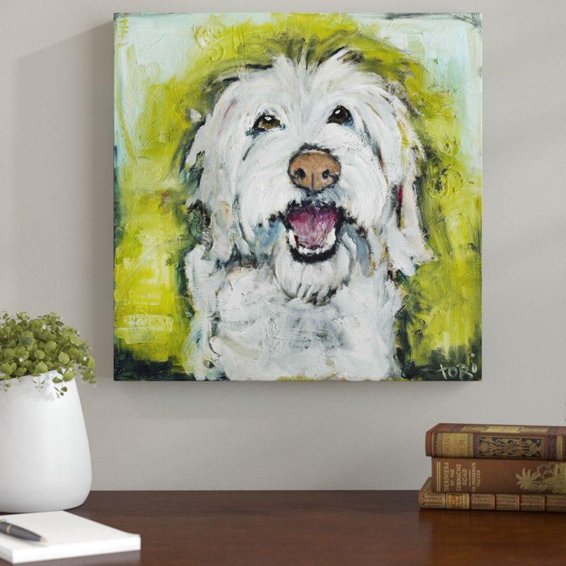 «Smiley Dog» par Tori Campisi - reproduction sur toile tendue, H 48 po x l 48 po
