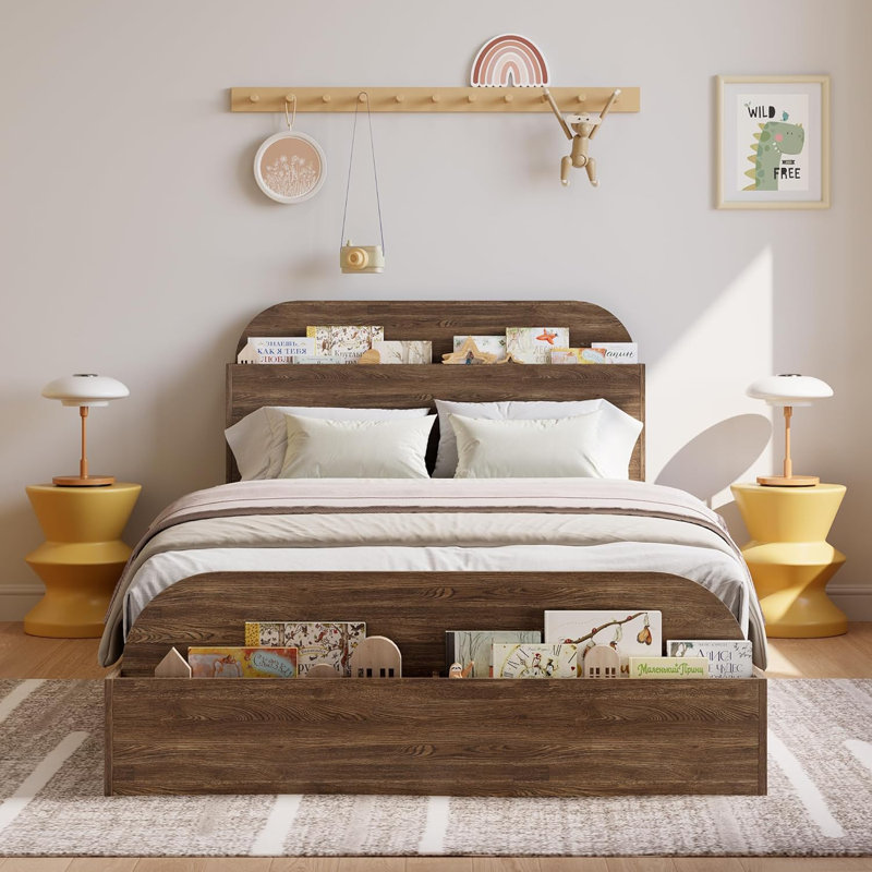 Twin Size Low Platform Bed Frame With Headboard And Footboard Floor Design Noise Free No Box Spring Needed Easy Assembly Walnut Color Bed Frame Only