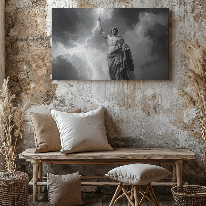 Toile Stormbearer, statue monochrome avec éclair et ciel de tempête, H 20 po x l 30 po