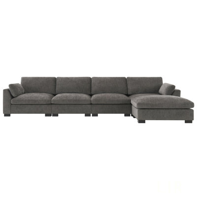 130 Inch L-Shape Modular Sectional Sofa With Folding Table, Dual-Port Charging, And Side Storage Pockets For Ultimate Comfort And Convenience