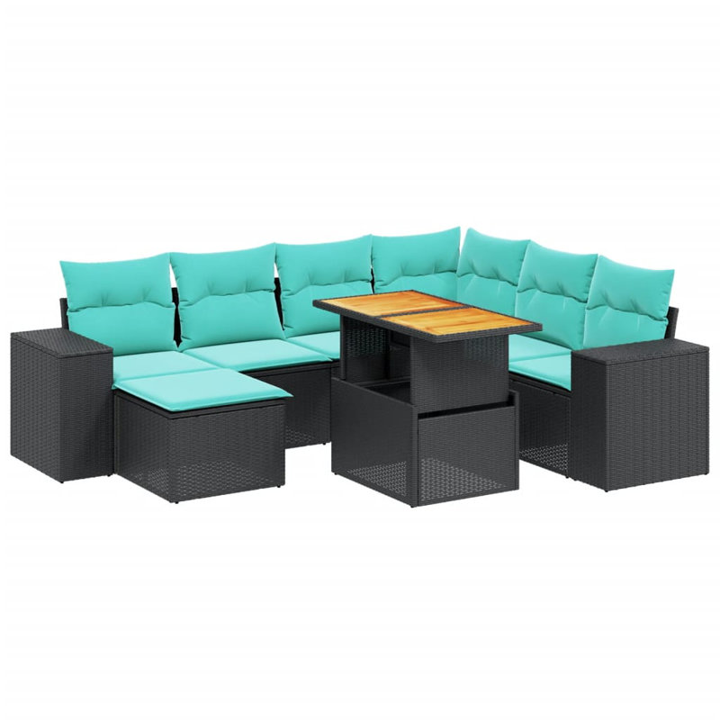  8 Piece Patio Sofa Set With Cushions Poly Rattan, Black, Green