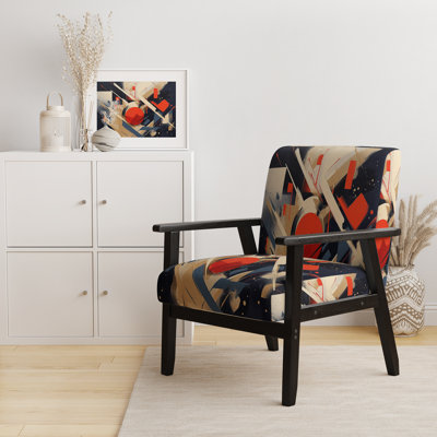 Red and Black Depth Corner I - Upholstered Modern Arm Chair, Geometric Shapes Accent Chair