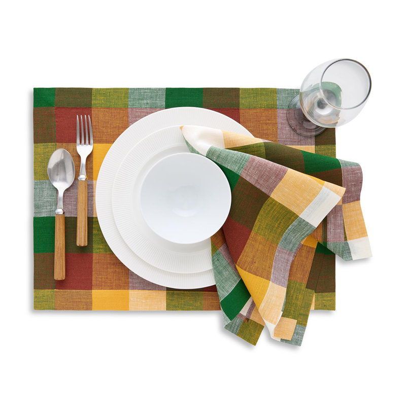 Buffalo Check - 100% Pure Linen Dinner Napkins, Fall Check