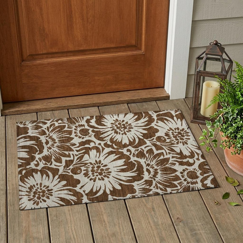 Tapis extérieur lavable antidérapant brun et ivoire 2 pi x 3 pi