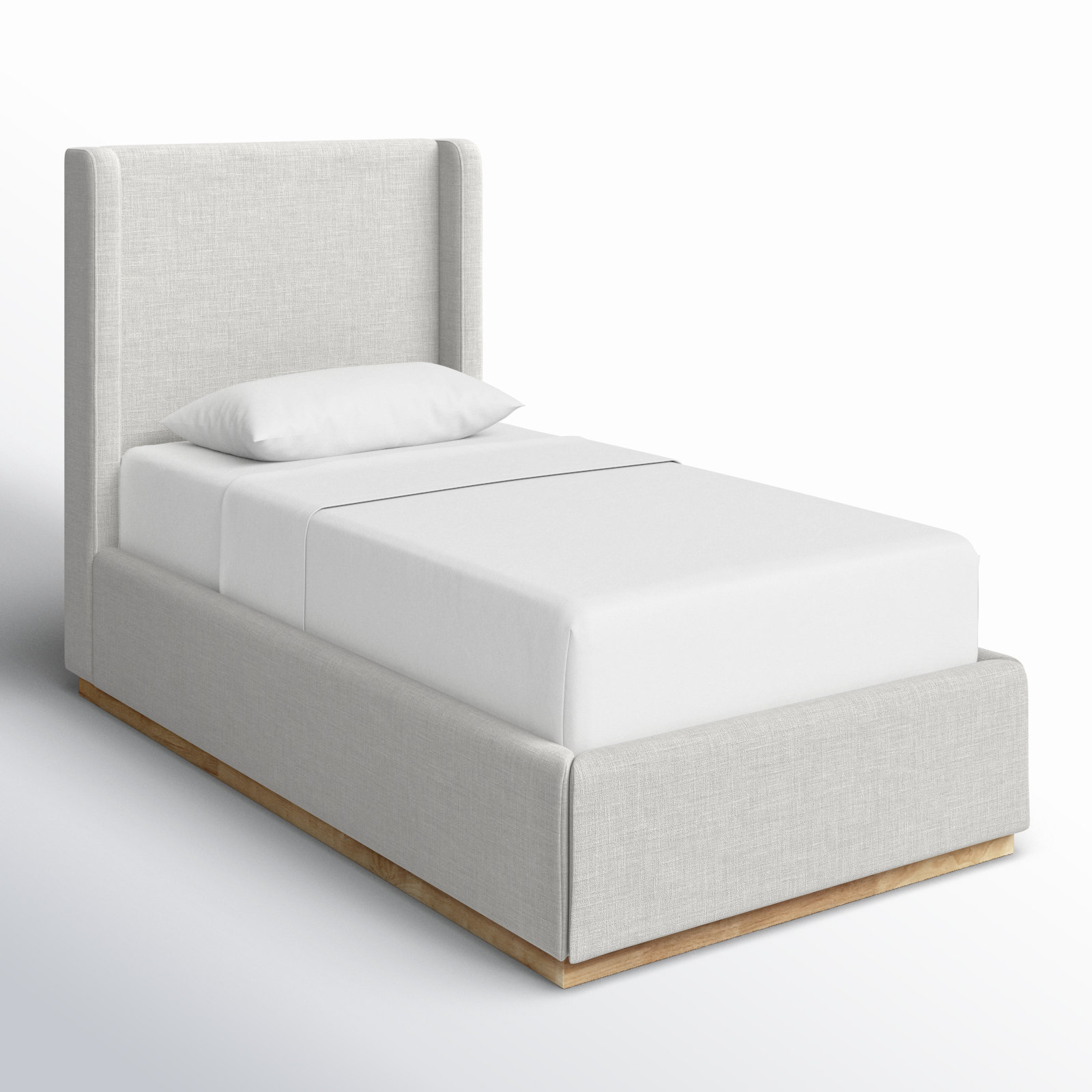Upholstered Panel Bed, Cream Linen Textured Fabric, Twin