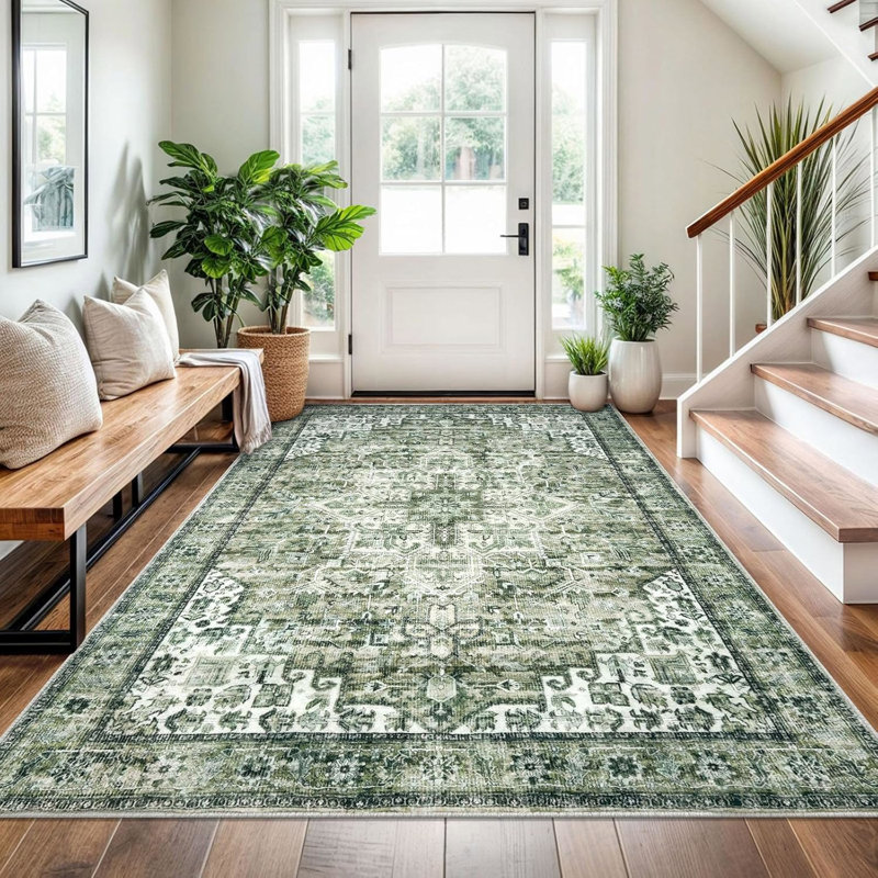 Tapis verts lavables antidérapants, Tapis de couloir de 4 pi x 6 pi