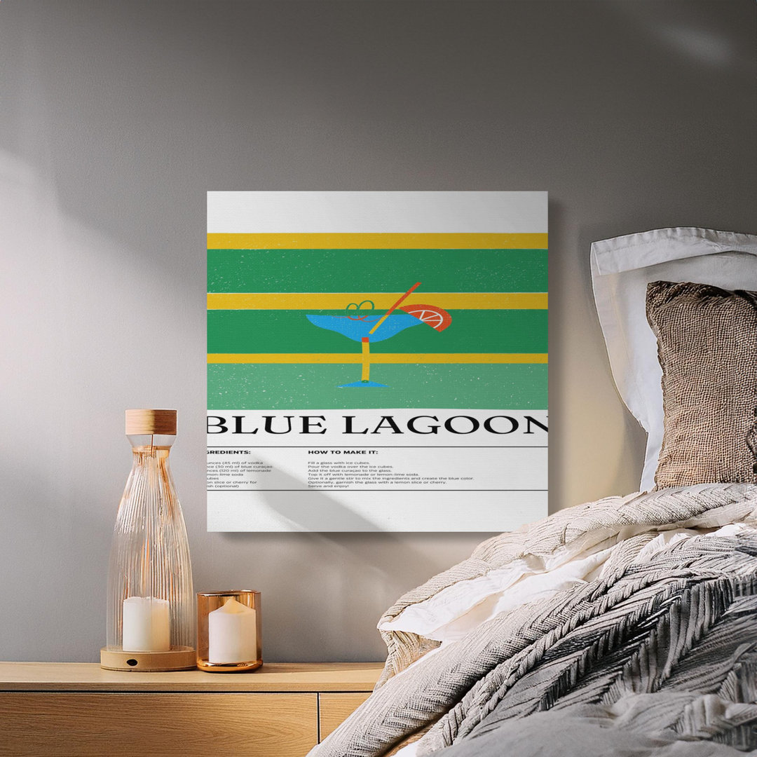 Blue Lagoon Cocktail Recipe Canvas Print, Retro Bar Cart Decor, Mid-Century Modern Drink Wall Art, Kitchen Art Housewarming Gift