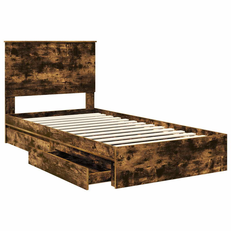  Bed Frame With Drawer Engineered Wood, Smoked Oak, Super King (6')
