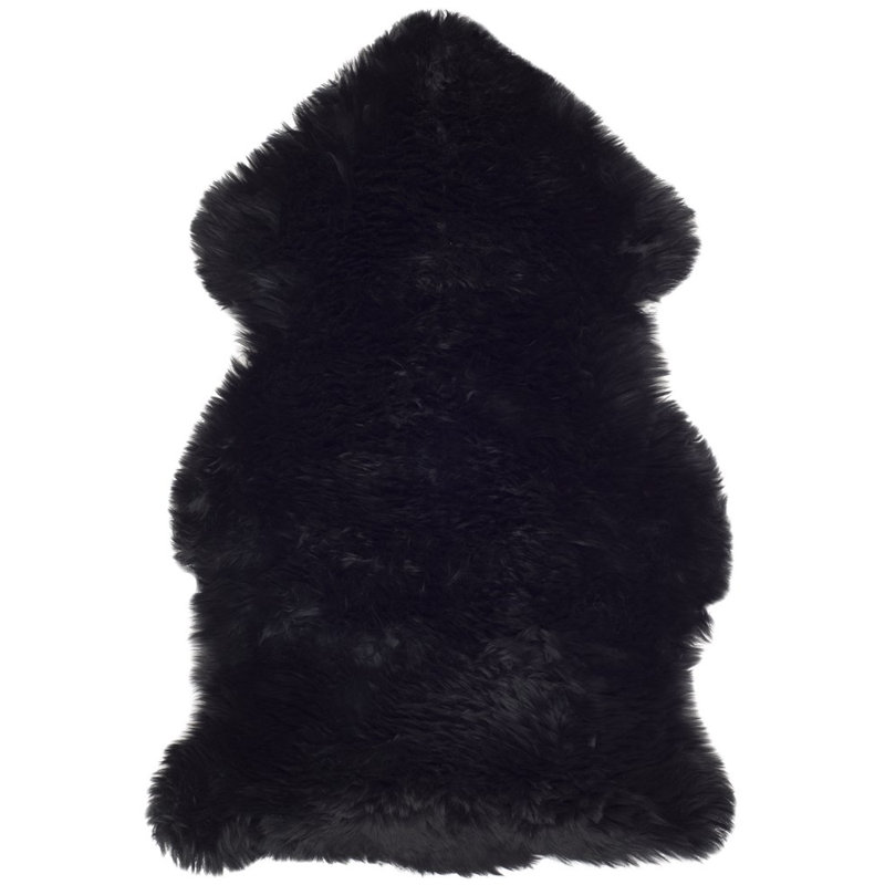 Tateos Handmade Shag Sheepskin Black Area Rug, Rectangle 2' x 3'