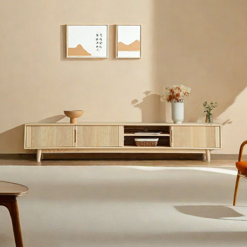 Meuble télé minimaliste moderne en frêne massif, 70.86