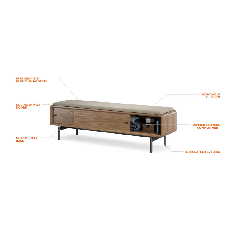 LINQ Leather Storage Bench, Natural Walnut/Pecan