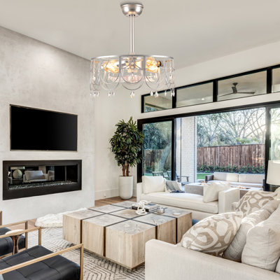 21" Reversible 7-Blade Crystal Ceiling Fan With Lights And Remote, APP Control, 6-Speed, Timer