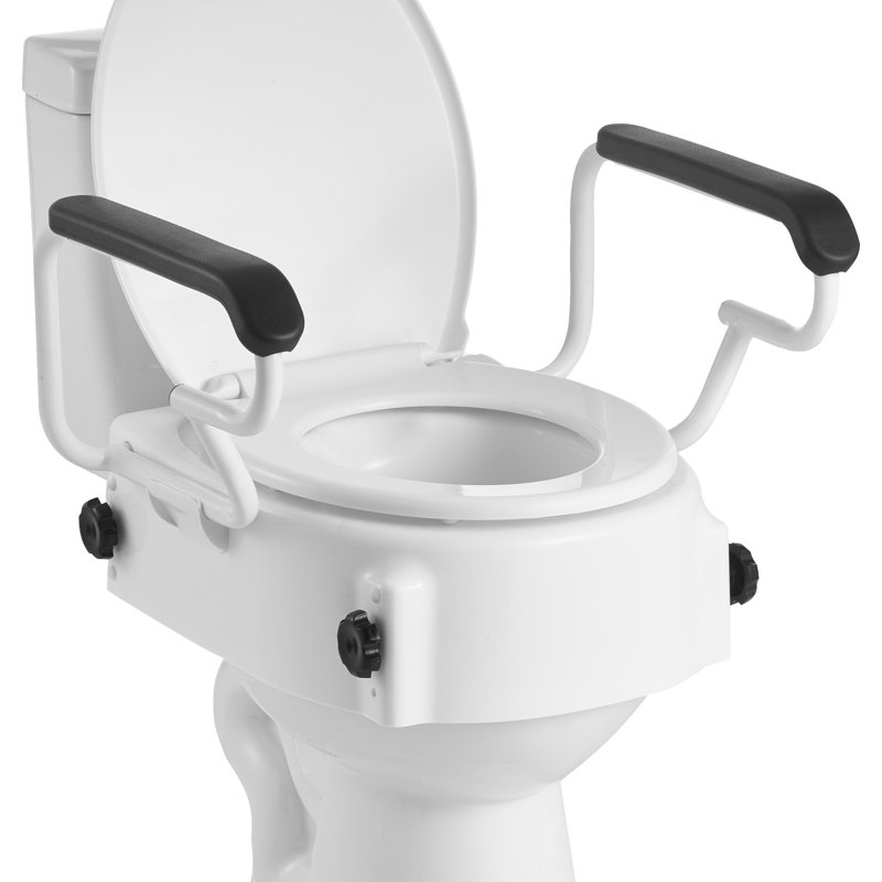 Raised Toilet Seat with Arms, 300 lbs Load Capacity, 3-Level Adjustable Height, Widened Commode Elevated Toilet Seat Riser with Padded Handles for Seniors, Elderly, Handicap, Disabled, Adults