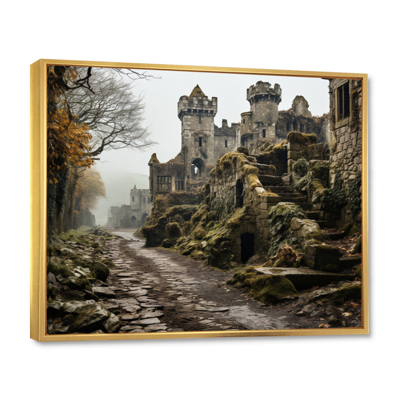 Château mystique d'Irlande II - art mural Irlande, H 24 po x l 32 po x P 1 po, Cadre flottant doré
