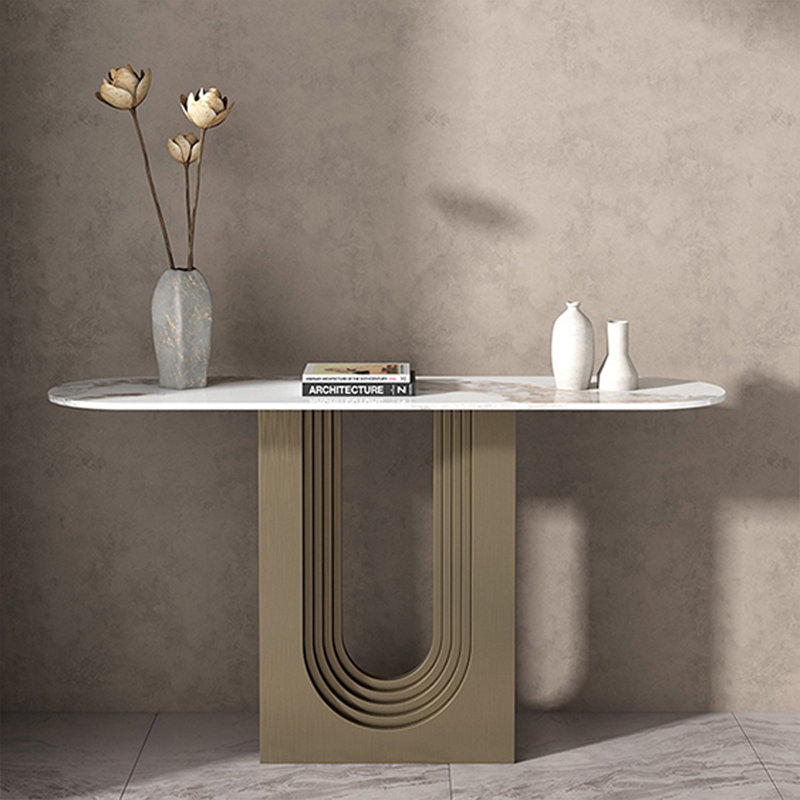 Console élégante de style italien, H 33,46 po x l 47,24 po x P 13,78 po, Or champagne
