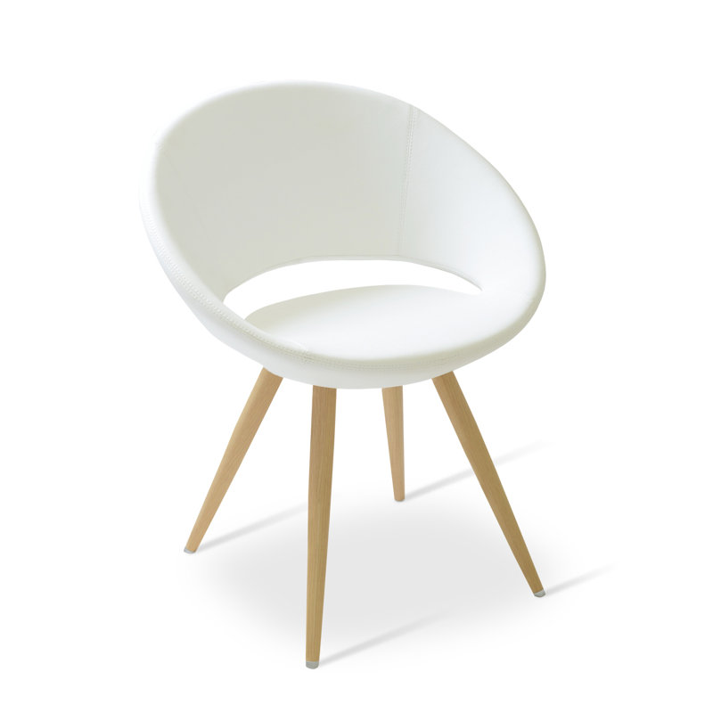 Crescent 17'' H Faux Leather Upholstered Metal Dining Chair, Natural, Bone Faux Leather