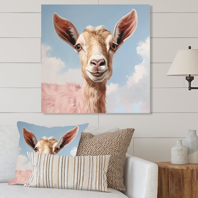 Dreamy Cloud Goat Portrait - Art mural en métal animal de chèvre, H 16 po x l 16 po