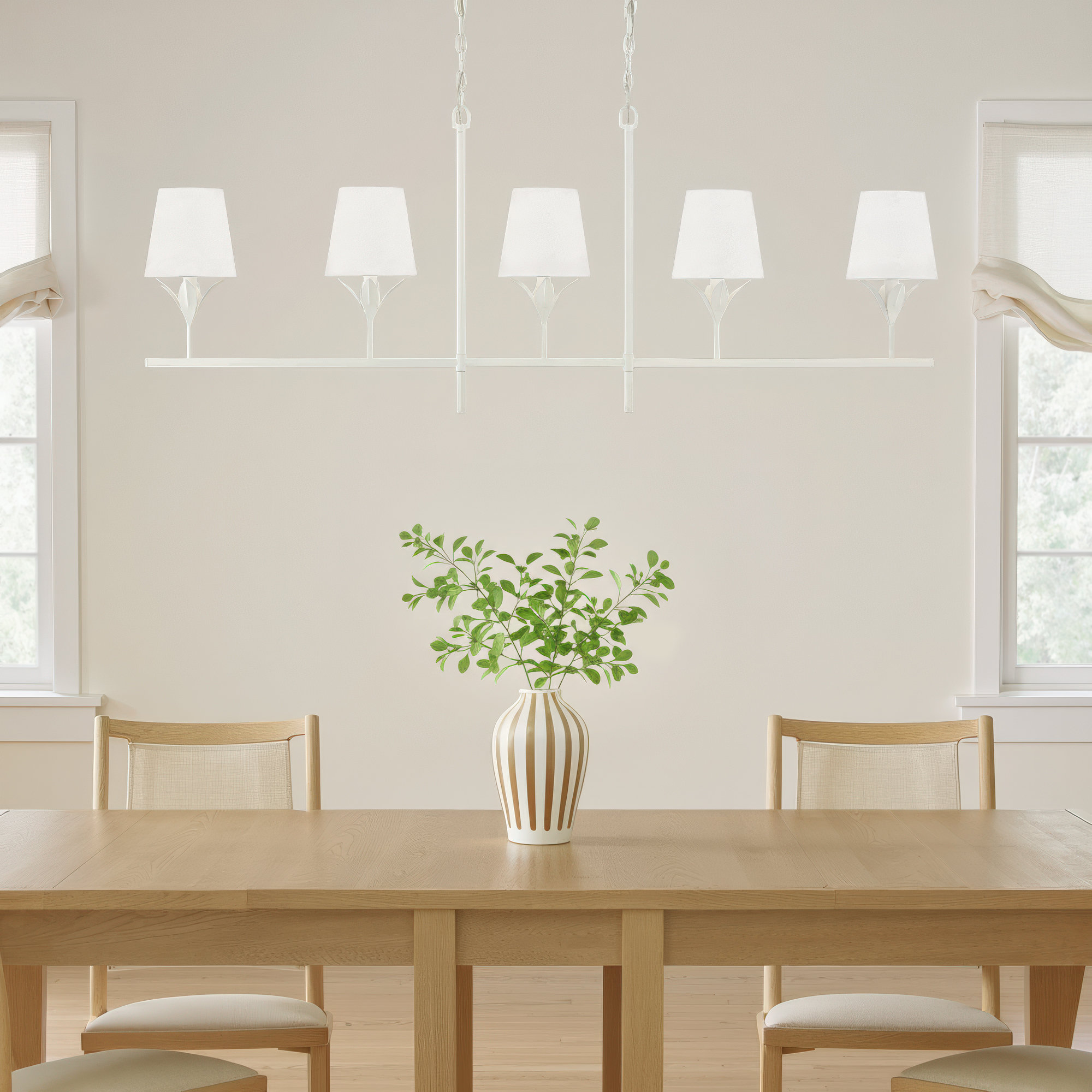 5 - Light Metal Dimmable Kitchen Island Chandelier, Matte White