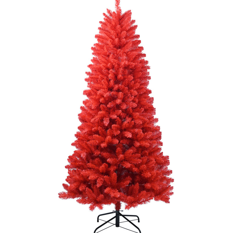 Pièce décorative de Noël rouge de 7 pi, 1066 pointes denses, branches articulées pour une installation et un rangement rapides, arbre de support en métal robuste, branches sans effort, base stable