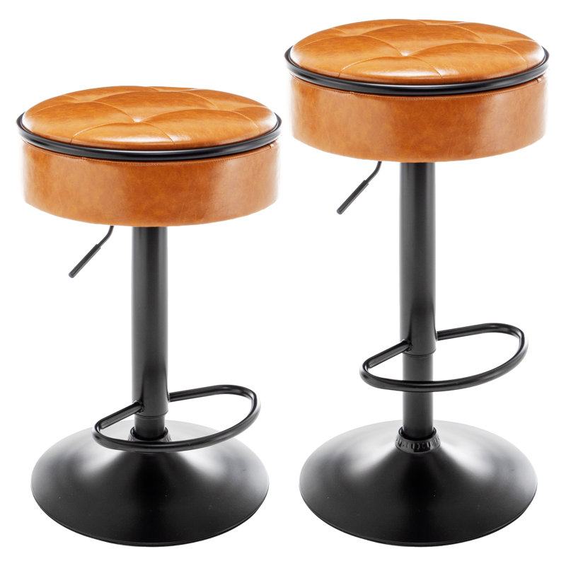 Two Pieces Storage Bar Stools, Swivel Bar Stool, Height Adjustable Barstool, Modern Barstool For Home, Brown
