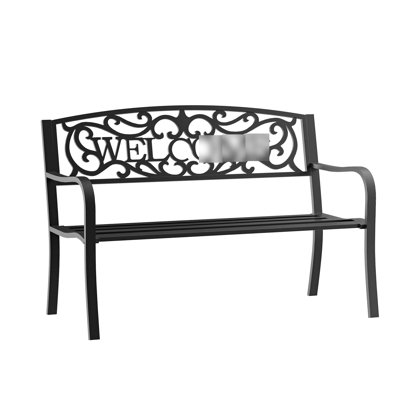 50" Outdoor Metal Patio Bench, Black With Slatted Seat For Garden, , Porch, Yard, Entryway, Coating 50.5" L X 22" W 33.75" H Garden